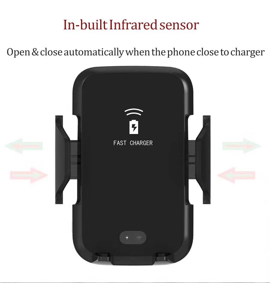 portable 10w universal qi fast quick chargeing auto infrared sensor mobile cell phone mount wireless car charger for iphone 8/X