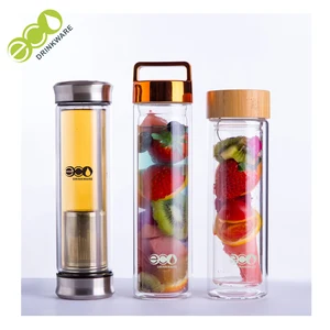 Image of Promotional eco-friendly BPA freely silicone case glass water bottles wholesale with lid