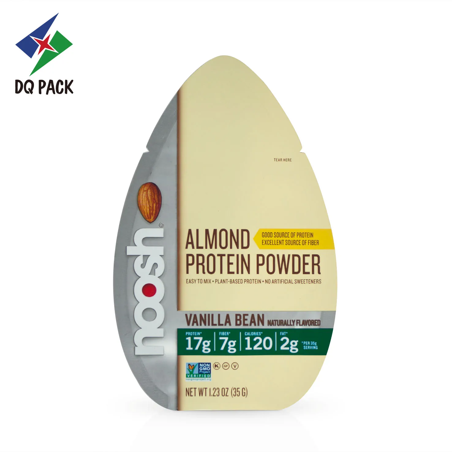 Almond protein powder bag with pocket zipper , UV coating printing doypack for food packaging
