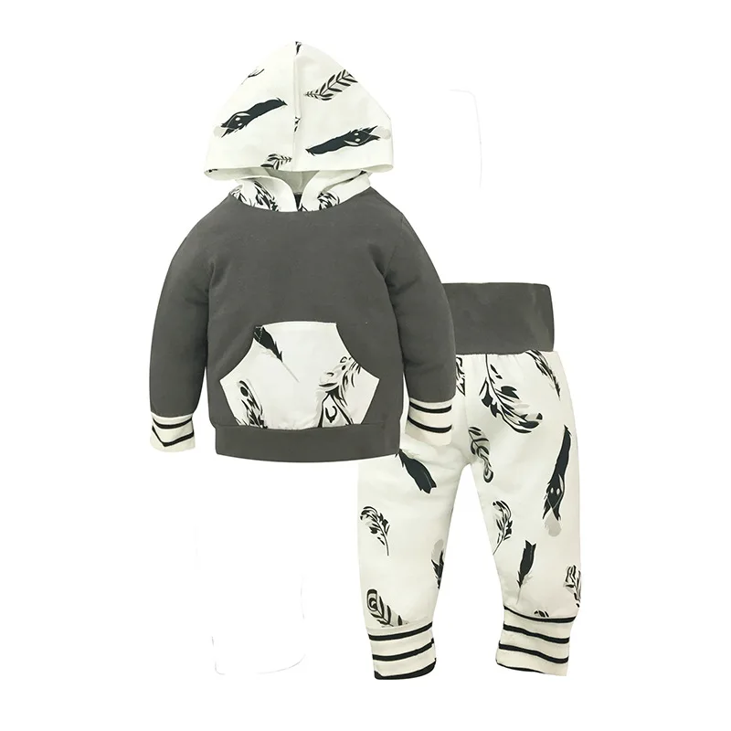 

Baby Boy Clothing Set Infant Bebes Sports Set Kid Hoodies+Pants Suit Set Toddler Girl Feather Tracksuit Children Clothes, As picture