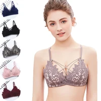 

Tukiie Delicate Bandage Wireless Lingerie Seamless Hollow Cross Strap Bralette Bustier Elegant Floral Lace Sexy Bras