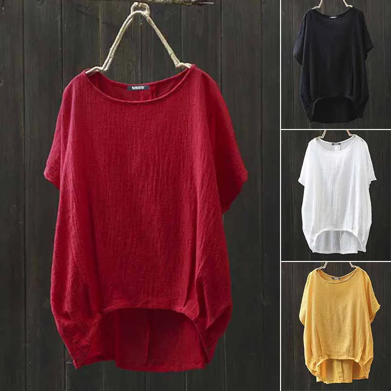

2019 Best Selling Cotton and linen tops women's short-sleeved solid color loose women's T-shirt XXXXXL, As show