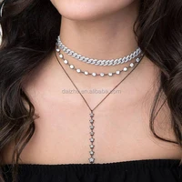 

multiple layer women fashion jewelry miami cuban link chain hip hop cz choker necklace