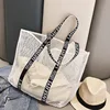 2018 Summer Fashion Print Large Mesh Tote Bag Personality Hollow Out Grid Beach Bag