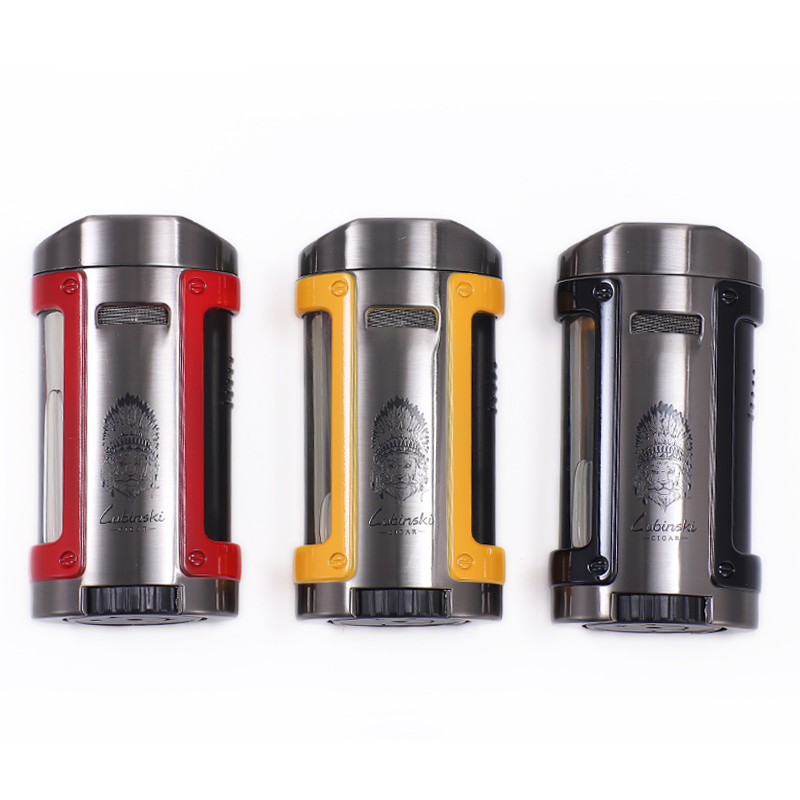 

new model metal windproof lighter 4 torch jet gas lighter and ashtray