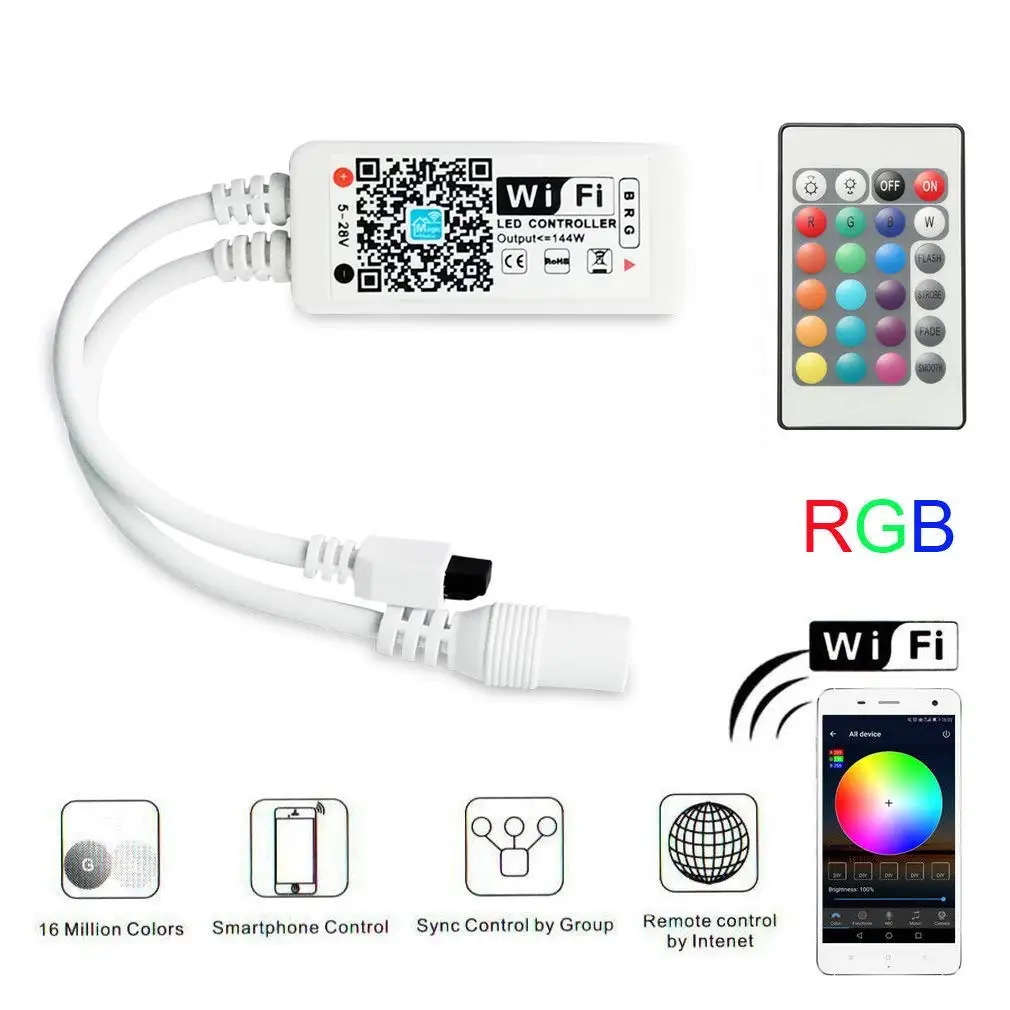 RGB LED Strip Light 24-key Smart WIFI Control IR Remote for Alexa Google Home 