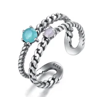 

CZCITY Pure Sterling Silver 925 Silver Rings for Women Twist Design Prong Setting Colorful Adjustable Finger Ring Fine Jewellery