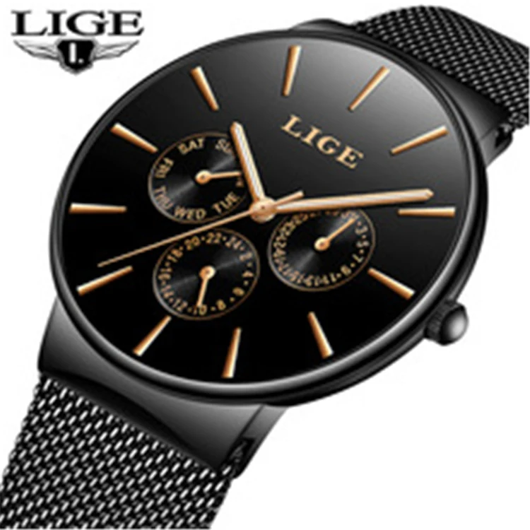 

LIGE 9868 Fashion Simple Mens Watches Top Brand Luxury Business Mesh belt Quartz Watch Men Clock Male Sports Watch, N/a