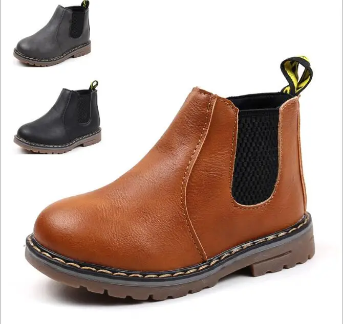 LANXI Kids PU Leather Martin Boots Warm Cotton Winter Boots for Girls Boys