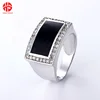 Rectangle Polyester Resin Rings 925 Silver Jewelry With cz Micro Pave Rings For Men In Black