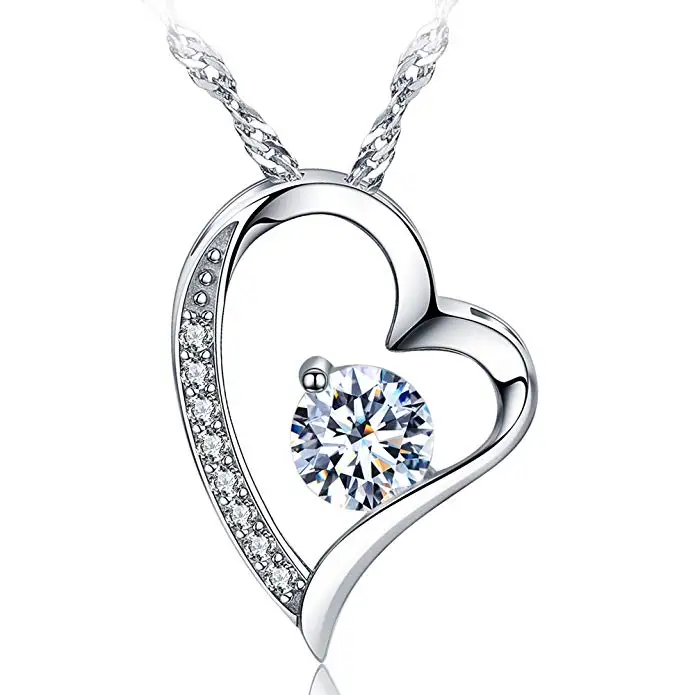 

14k White Gold Plated Forever Lover Heart Pendant Necklace for valentine