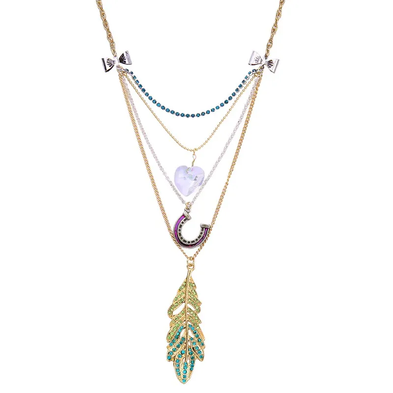 

xl00123 Fashion Jewelry Qingdao Factory Gold Plating Pearl Heart Plants Leaf Women Necklace, As picture