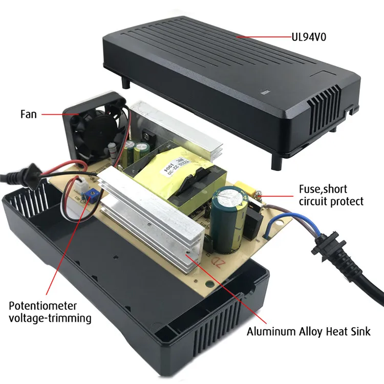 

16.8V 10A Built-in Fan Lithium Li-ion Battery Charger For 4 Series Chargeur 14.4v Lithium Ion Lithium Li-ion Polymer Battery, Black battery charger