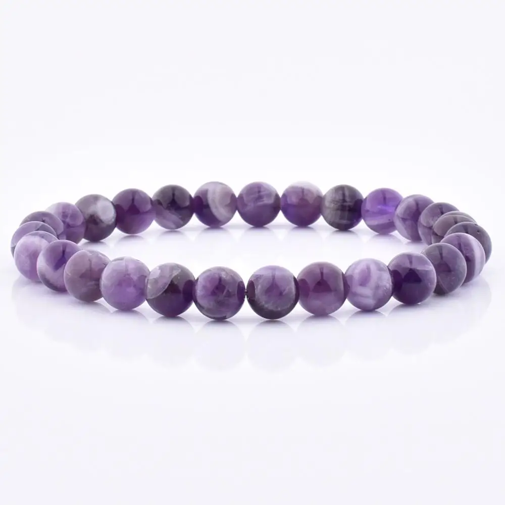 

Handmade Amethyst Quartz Gemstone Bead Bracelet 8mm Round Beads Bracelet
