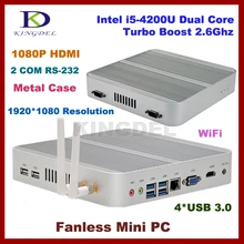 Barebone pc fanless i5 4200u mini desktop pc,Intel HD 4400 Graphics,2*COM RS232+4*USB 3.0+ HDMI+4K HD+VGA, HTPC,win 7/8 support