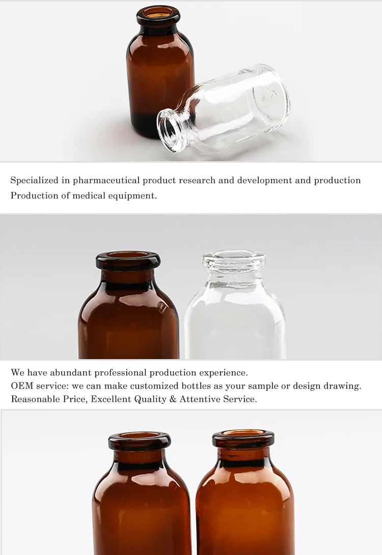 20ml moulded antibiotic glass sterile vials injection glass bottle with rubber stopper and flip off cap