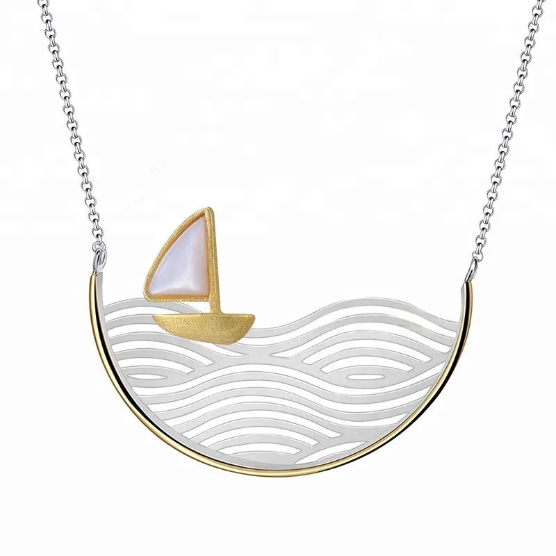 China Low Price Custom 18K Gold 925 Sterling Silver  Moving Sailboat Handmade Necklace For Women Fine Jewelry