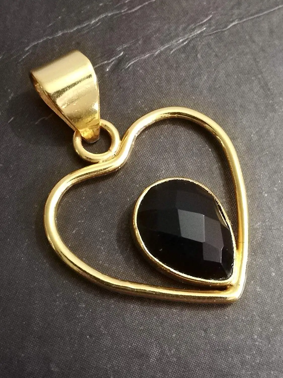 Faceted Black Onyx Pendant, 925 Sterling Silver, Gold Plated Silver Pendant, Heart Shape Pendant, Teardrop Pendant, Minimalist Stone Pendant, 7th Anniversary Pendant, August Birthstone, Gift Daughter
