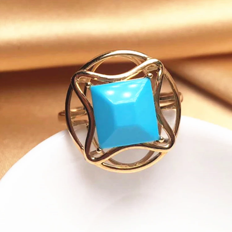 

Ring Gold Mother Gift 8x8.5mm Natural Turquoise Gemstone 18k Gold Ring Jewelry