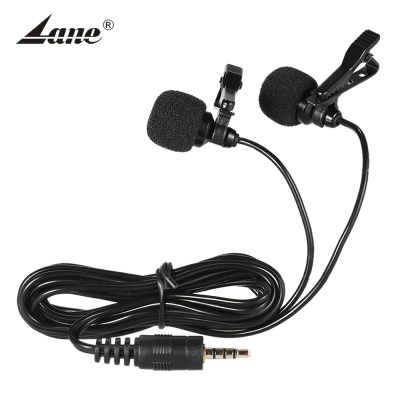 

150cm Cellphone Smartphone Microphone Mini Dual-Headed Omni-Directional Mic Microphones with Collar Clip for Smartphone