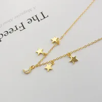 

Lovely Necklace s925 Sterling Silver Gold Plated Moon Star Decoration Long Chain Choker Necklace