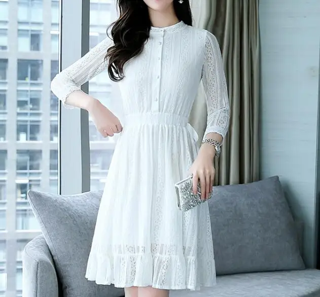 

zm36281a Korea style ladies office dresses women lady white lace dress