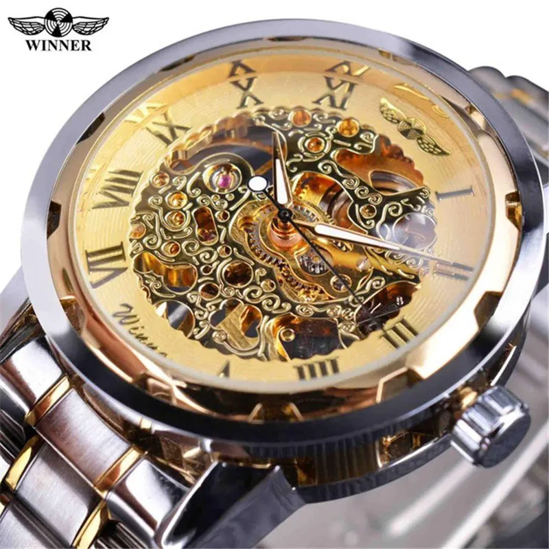 

Winner Watch Top Luxury Mens Watch Fashion Skeleton Dial Automatic Mechanical Clock Stainless Steel Brand Watches Men Wrist, 8-color