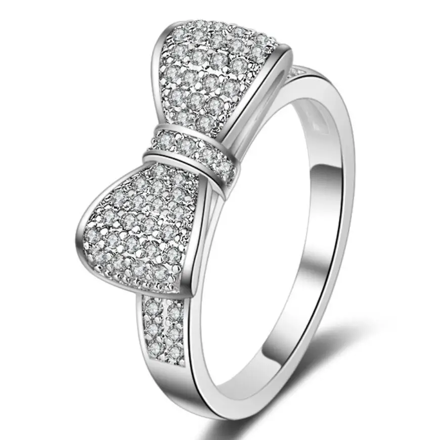 

Wedding Rings for Women Engagement Ring with Stone Round White Cubic Zirconia Bow-knot Top Decorating Jewellery