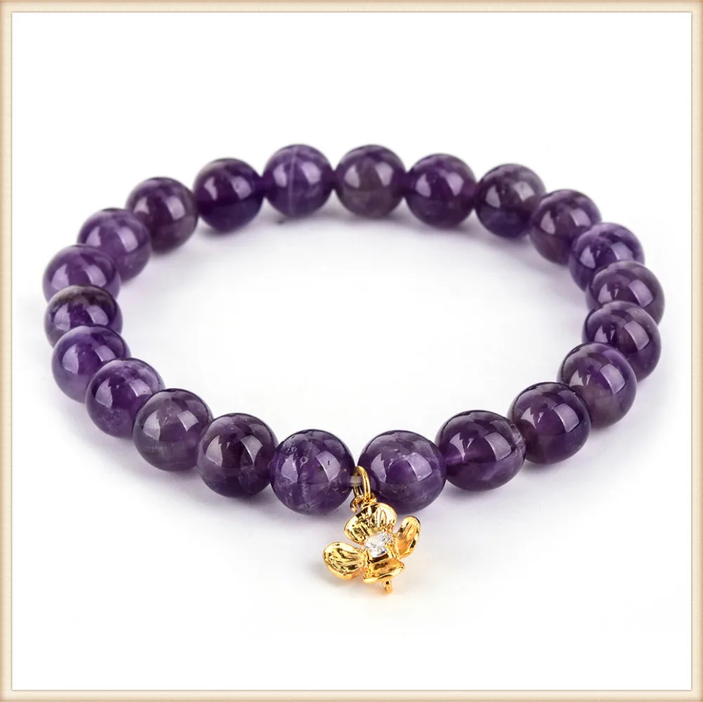 Fashion Jewelry 8mm Natural Stone Bead Bracelet Man Amethyst Crystal