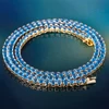 KRKC&CO Hip Hop Jewelry Wholesale for Men and Women 4mm 20 inch Tennis Chain Blue CZ Paved Iced Tennis Choker Necklace