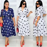 

Lifu Women Elegant Dress Midi Office Dresses Women Formal Polka Dot Plus Size Dress Lady