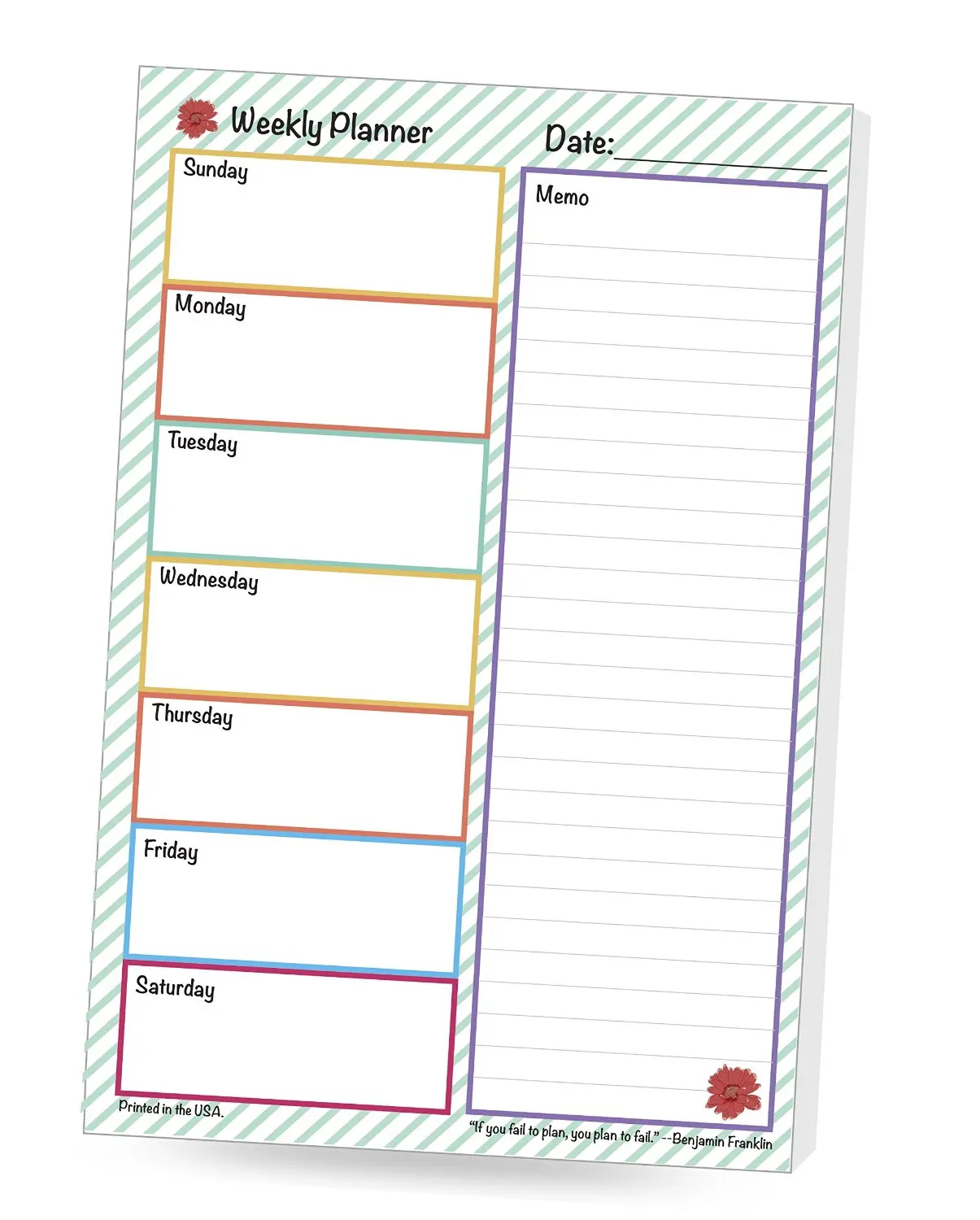 NEW YEAR'S SPECIAL 50% OFF!!! WEEKLY PLANNER 6 x 9 Notepad, Colorful Sophisticated Lively Design, 50 sheets per pad