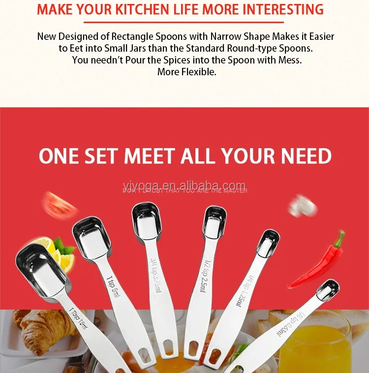 otoware new designed 304 ss 6 rectangle measuring spoons set