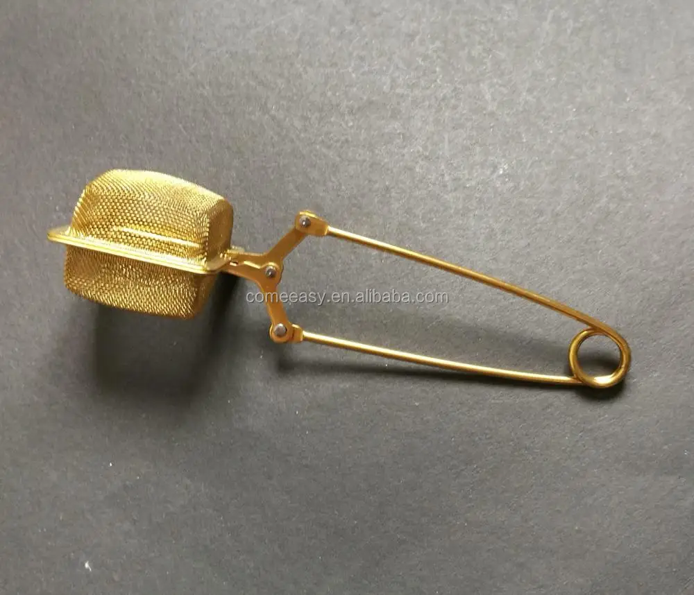 

Square gold color 304 Stainless Steel wire mesh Tea Strainer with handle