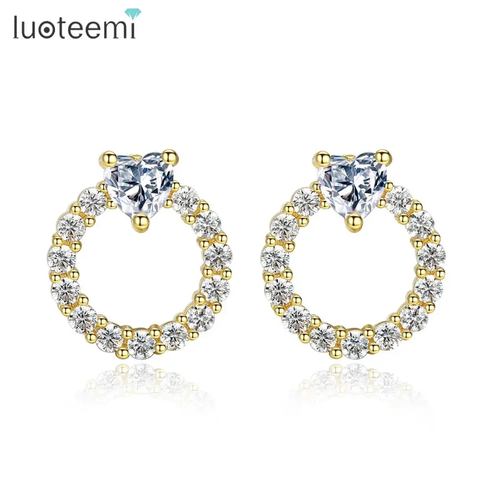 

LUOTEEMI Gold Silver Color CZ Stone Earring Fashion Korean Style Big Round Hoop Earrings Women Christmas Party Jewelry Gift