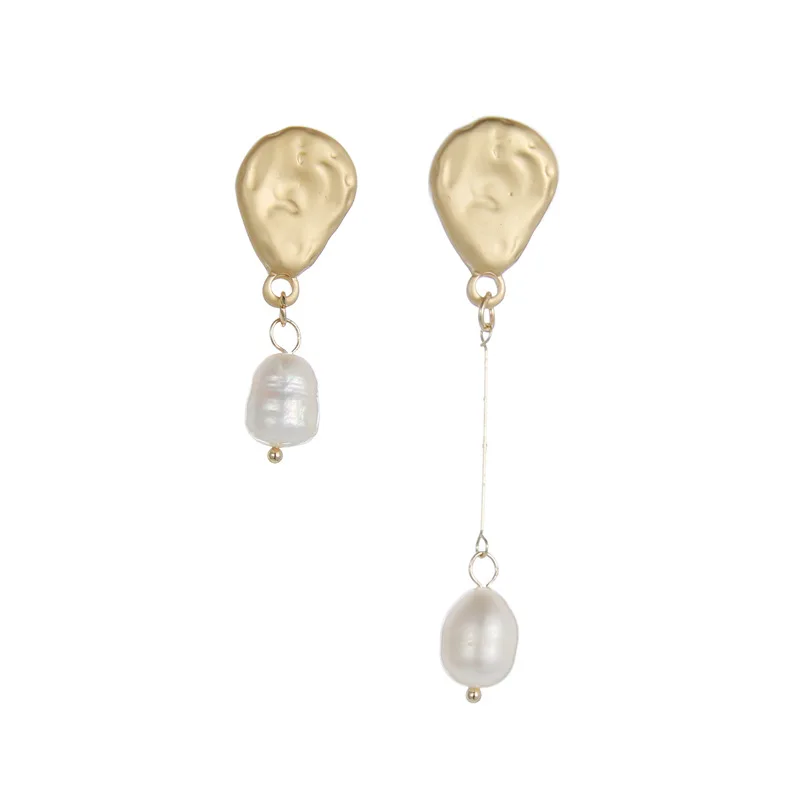 

New Trendy Minimalist Gold Plated Pearl Earring Asymmetrical Natural Freshwater Pearl Drop Earring