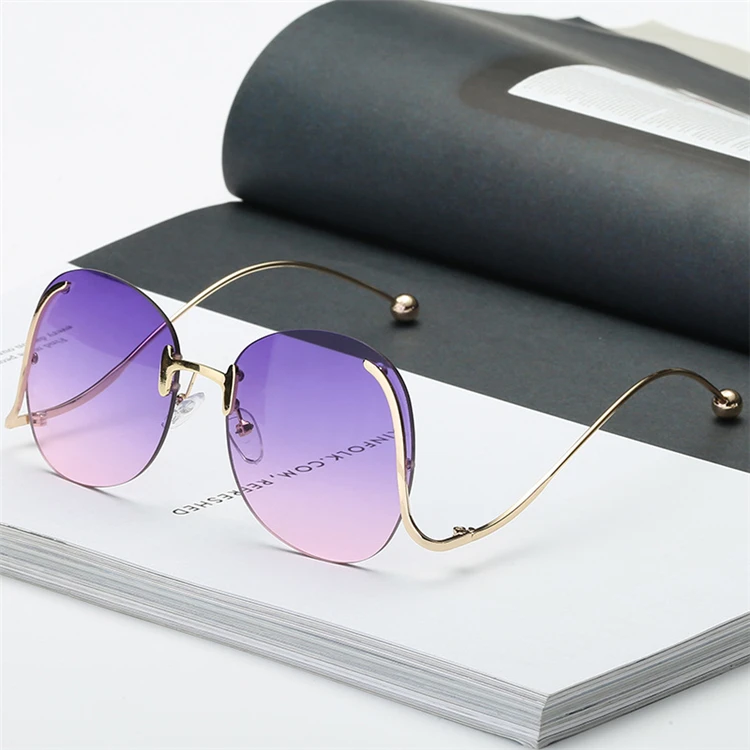 

2019 fashion sunglasses with metal temple and PC lenses UV400 protection rimless sunglasses for women