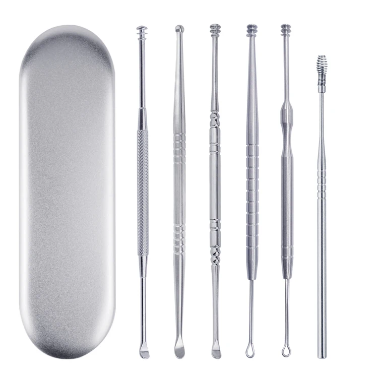 

6pcs Stainless Steel Ear Pick Cleaner Ear Curette Ear wax Remover with Storage Box, Silvery