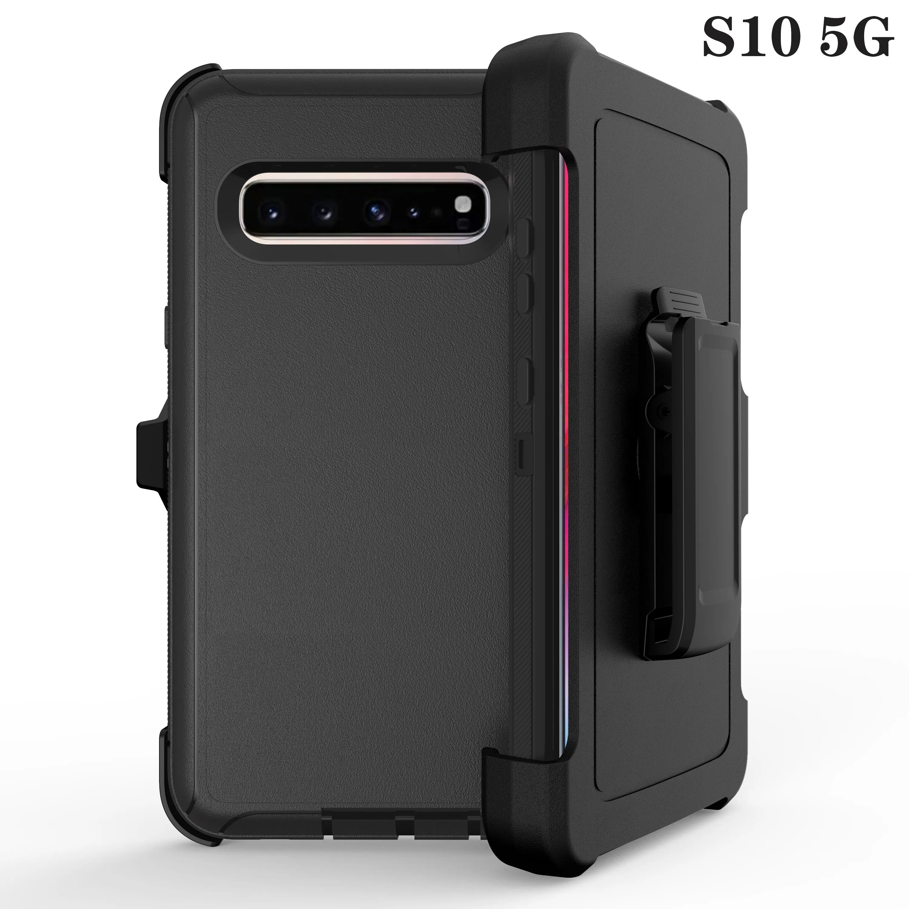 

3 in 1 fashion luxury 360 protective defender phone casing holster cellphone case for Samsung S10 5G portable clip warrior cover, Clear;gray;red;blue;purple ect