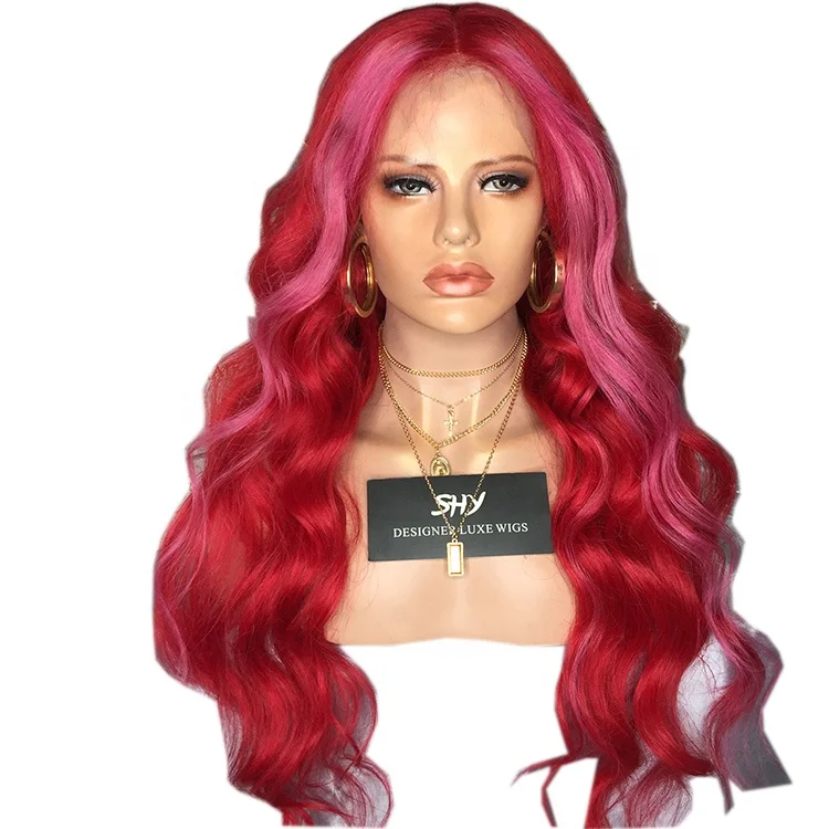 

Top Grade 100% Remy Beauty Pink Human Hair Highlights SHY Full Lace Wig