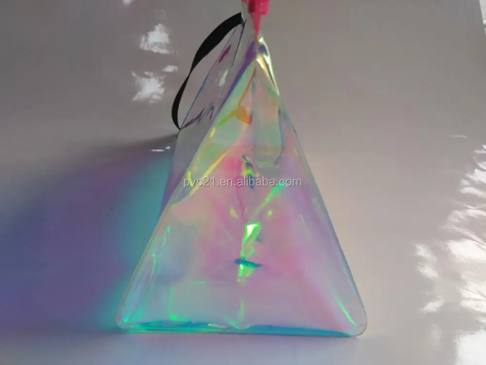 Custom holographic slider cosmetic bag for travel  pvc makeup bag