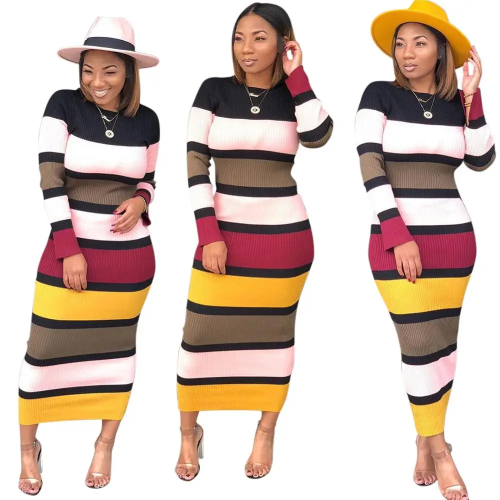 

Autumn online dress shopping for women stripe sweater dress, As picture or customized make