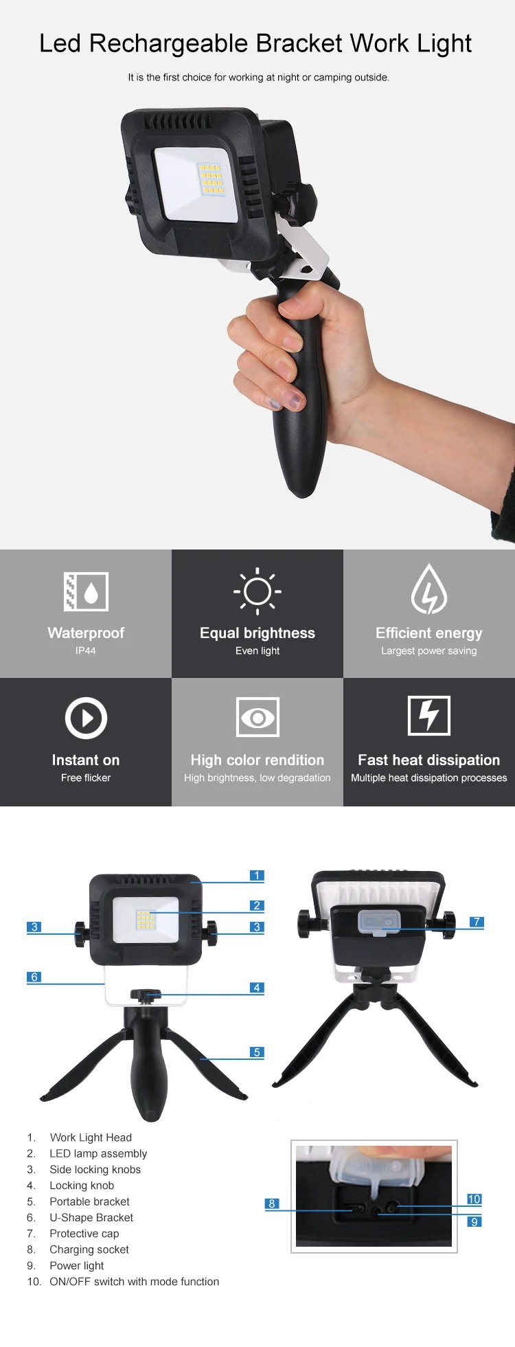 Functional hot sale factory 20W 10W led rechargeable flood light