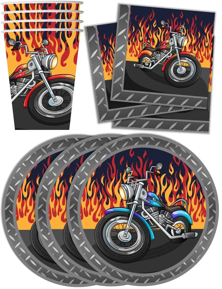 Motorcycle Biker Birthday Party Supplies Set Plates Napkins Cups