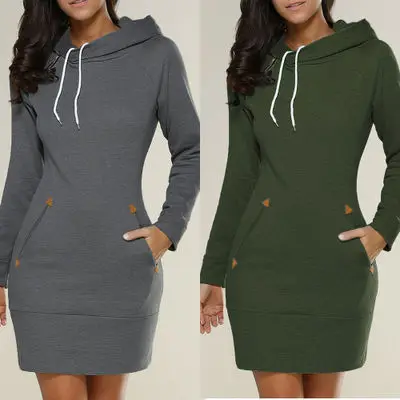 

Autumn Hot Women Plus Size 5XL Hooded Dress Long Sleeve Hoodie Dress, Burgundy, green, black, dark gray, light gray