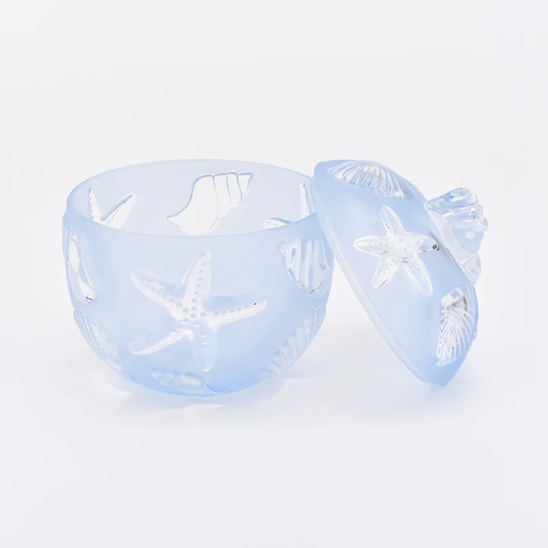 Coast glass candle jars with lids light blue home decoration wholesale