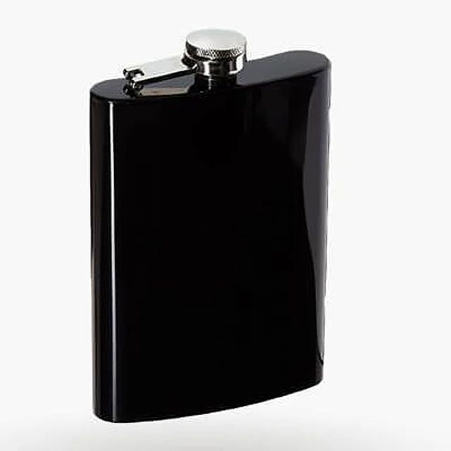 

Custom black paint coated stainless steel jug hip flask with leather custom logo