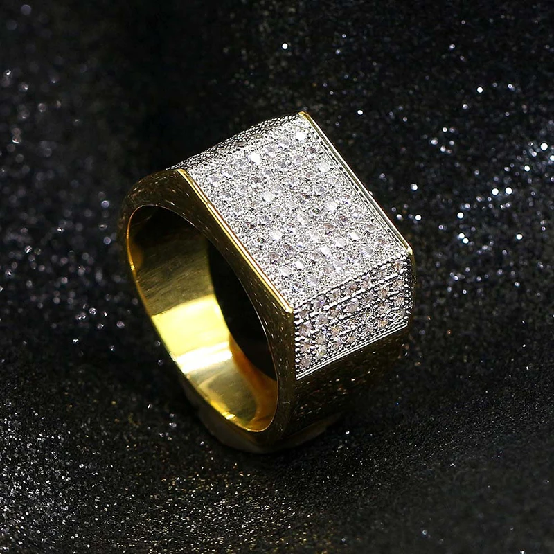 

Men Hip Hop Bling Iced Out Square Rings Micro Pave CZ AAA Zircon Charm Finger Rings (SK185), As picture