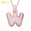full cz iced out bubble letter w micro pave fashion initial pendant necklace