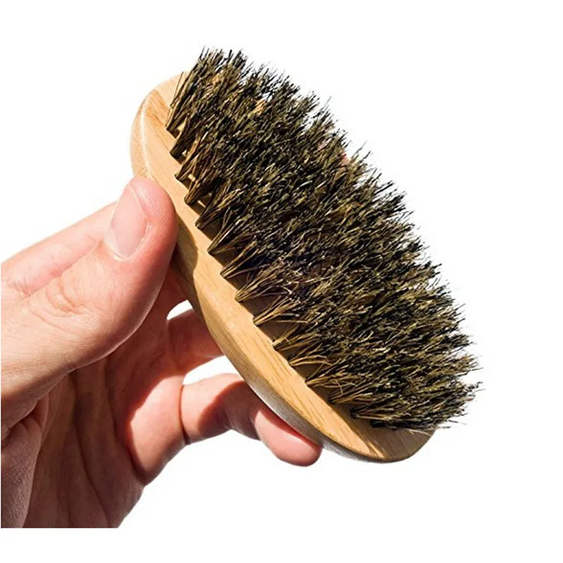 Men Boar Hair Bristle Beard Mustache Brush Military Hard Round Wood Handle Comb